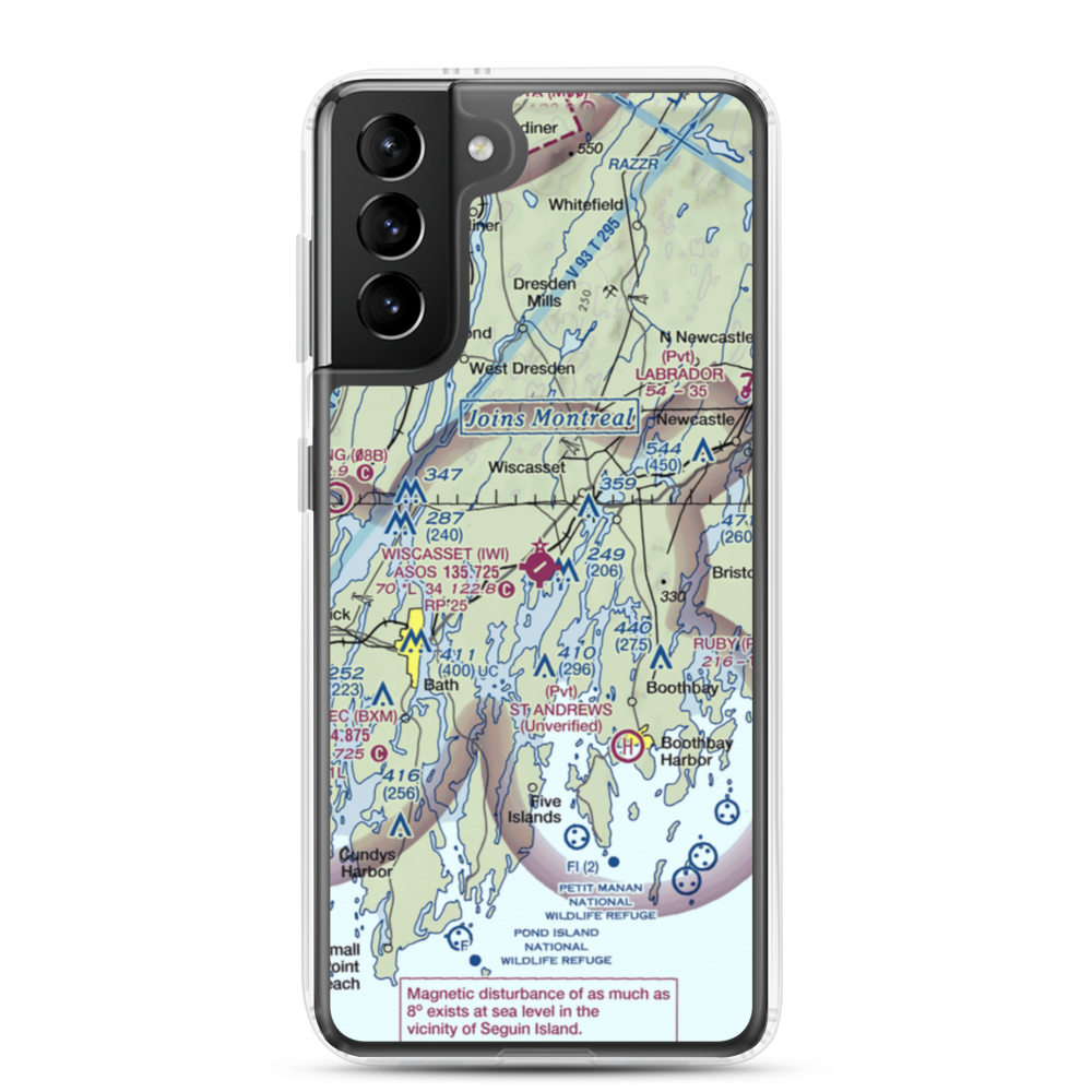 Wiscasset Airport (IWI) VFR Sectional Samsung Case Samsung Galaxy S21 Plus model shown