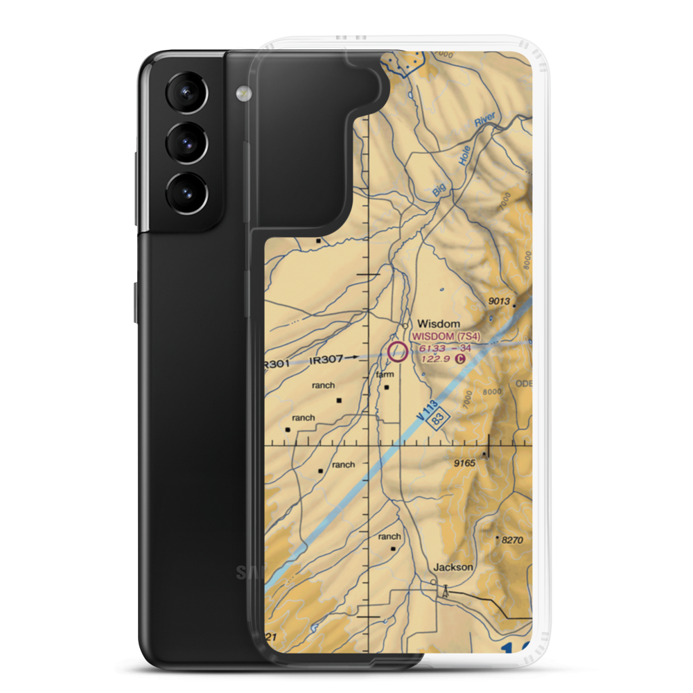 Wisdom Airport (7S4) VFR Sectional Samsung Case Samsung Galaxy S21 Plus model shown