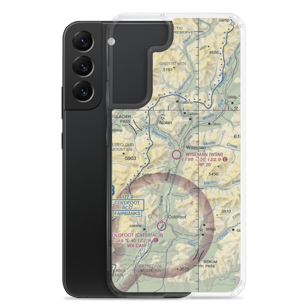 Wiseman Airport (WSM) VFR Sectional Samsung Case Samsung Galaxy S22 Plus model shown