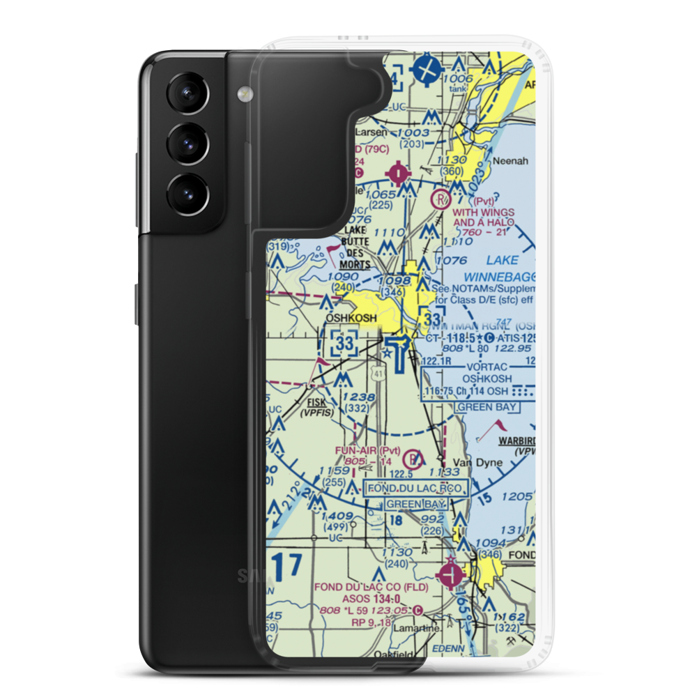 Wittman Regional Airport (OSH) VFR Sectional Samsung Case Samsung Galaxy S21 Plus model shown
