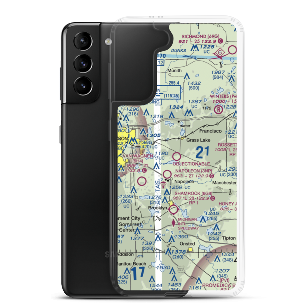 Wolf Lake Airport (26W) VFR Sectional Samsung Case Samsung Galaxy S21 Plus model shown
