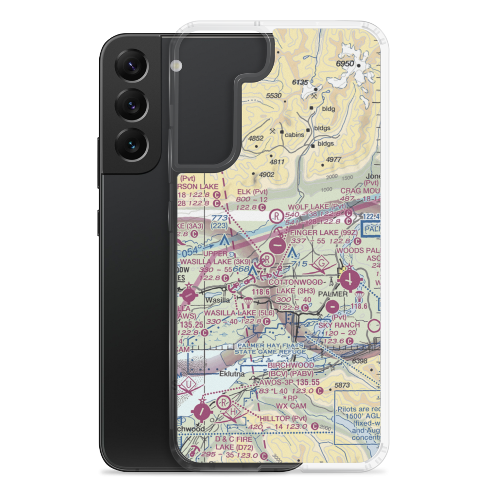 Wolf Lake Airport (4AK6) VFR Sectional Samsung Case Samsung Galaxy S22 Plus model shown