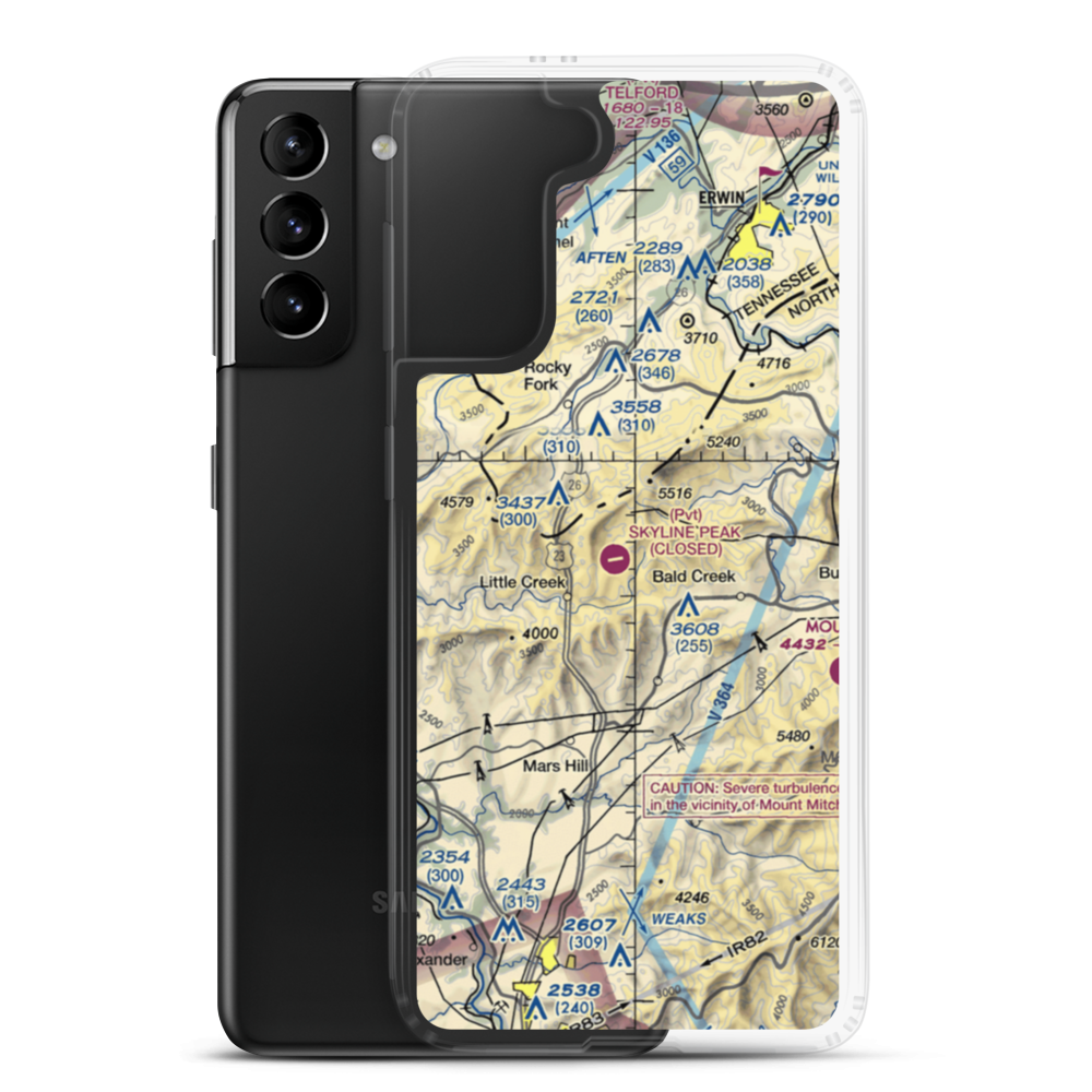 Wolf Ridge Airport (33NR) VFR Sectional Samsung Case Samsung Galaxy S21 Plus model shown