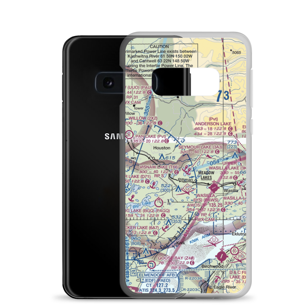 Wolf Track Airport (9AK8) VFR Sectional Samsung Case Samsung Galaxy S10e model shown