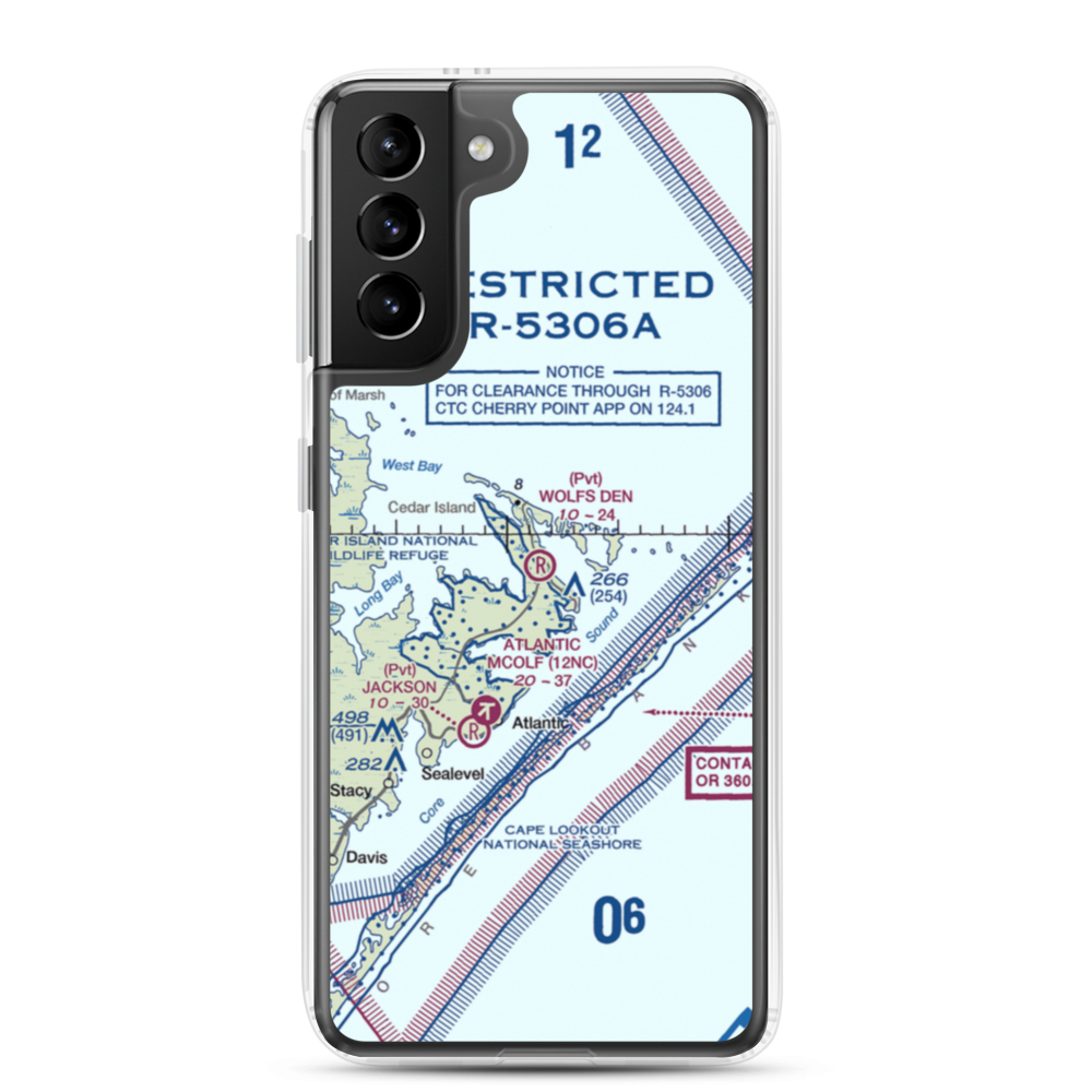 Wolf's Den Airport (NC17) VFR Sectional Samsung Case Samsung Galaxy S21 Plus model shown