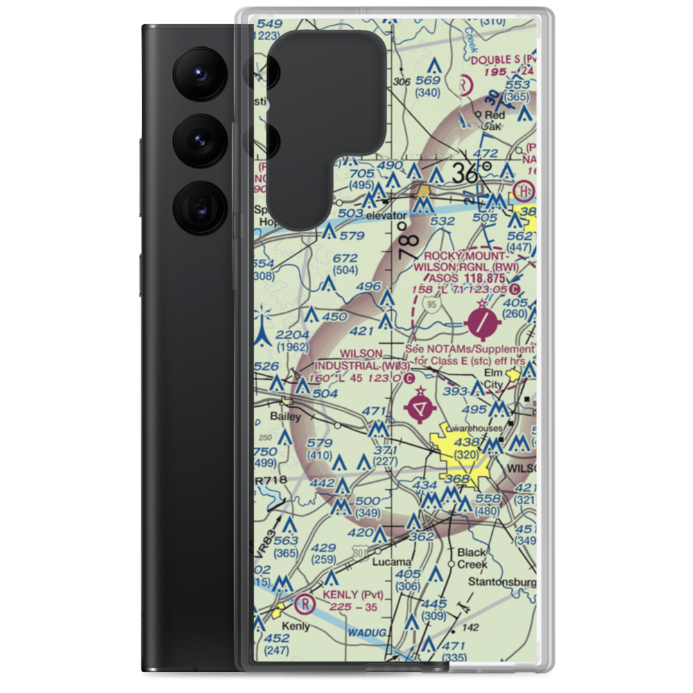 Wood Airport (63NC) VFR Sectional Samsung Case Samsung Galaxy S22 Ultra model shown