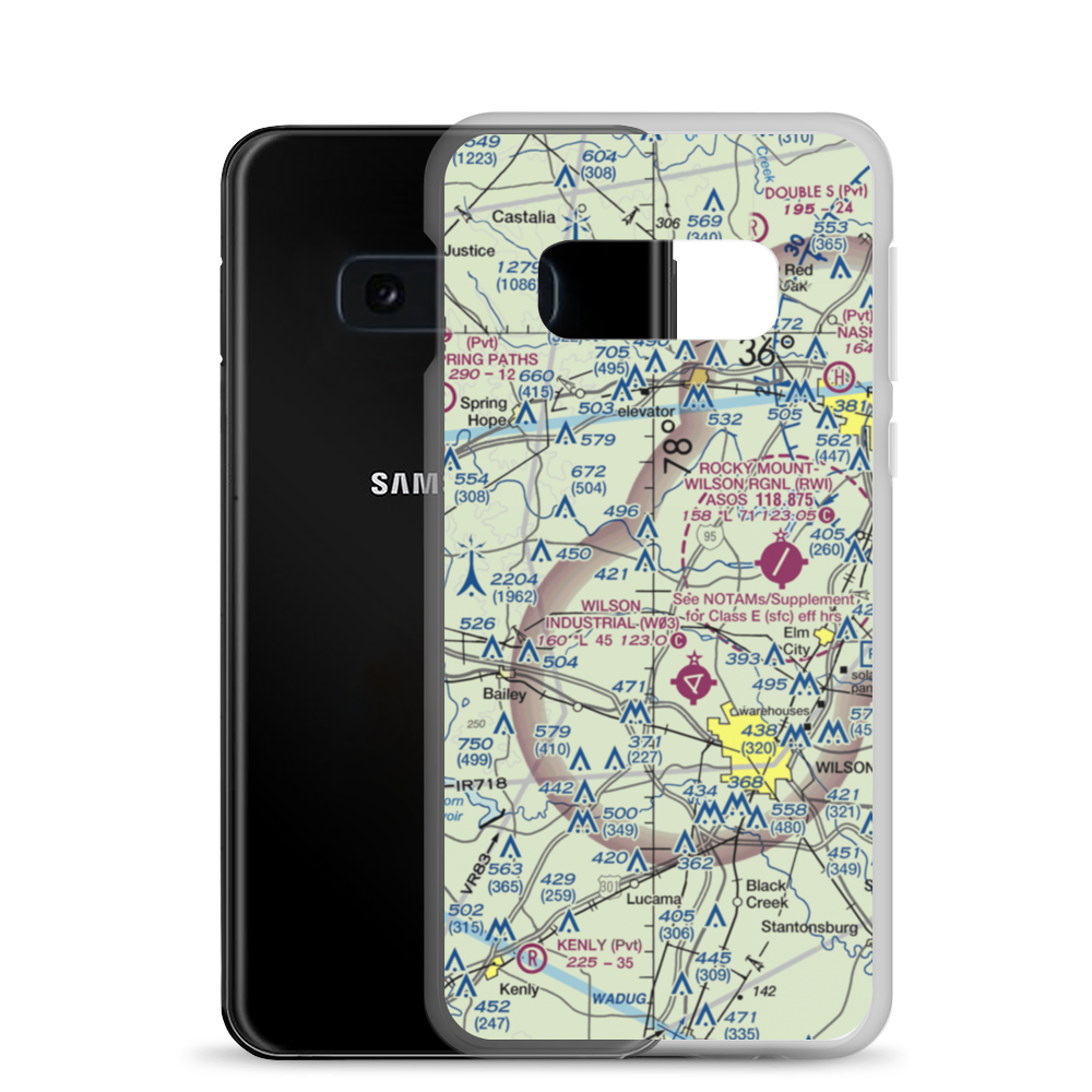 Wood Airport (63NC) VFR Sectional Samsung Case Samsung Galaxy S10e model shown