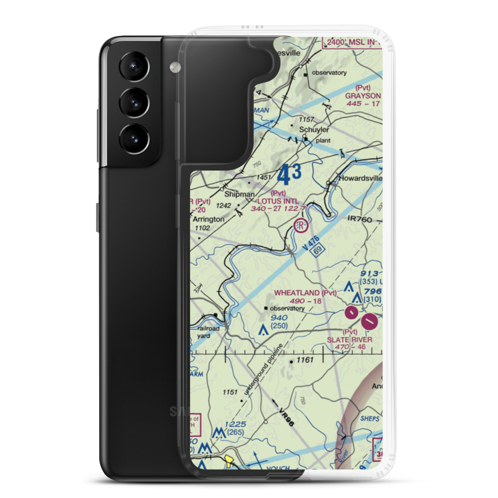 Wood Farm Airport (4VA0) VFR Sectional Samsung Case Samsung Galaxy S21 Plus model shown