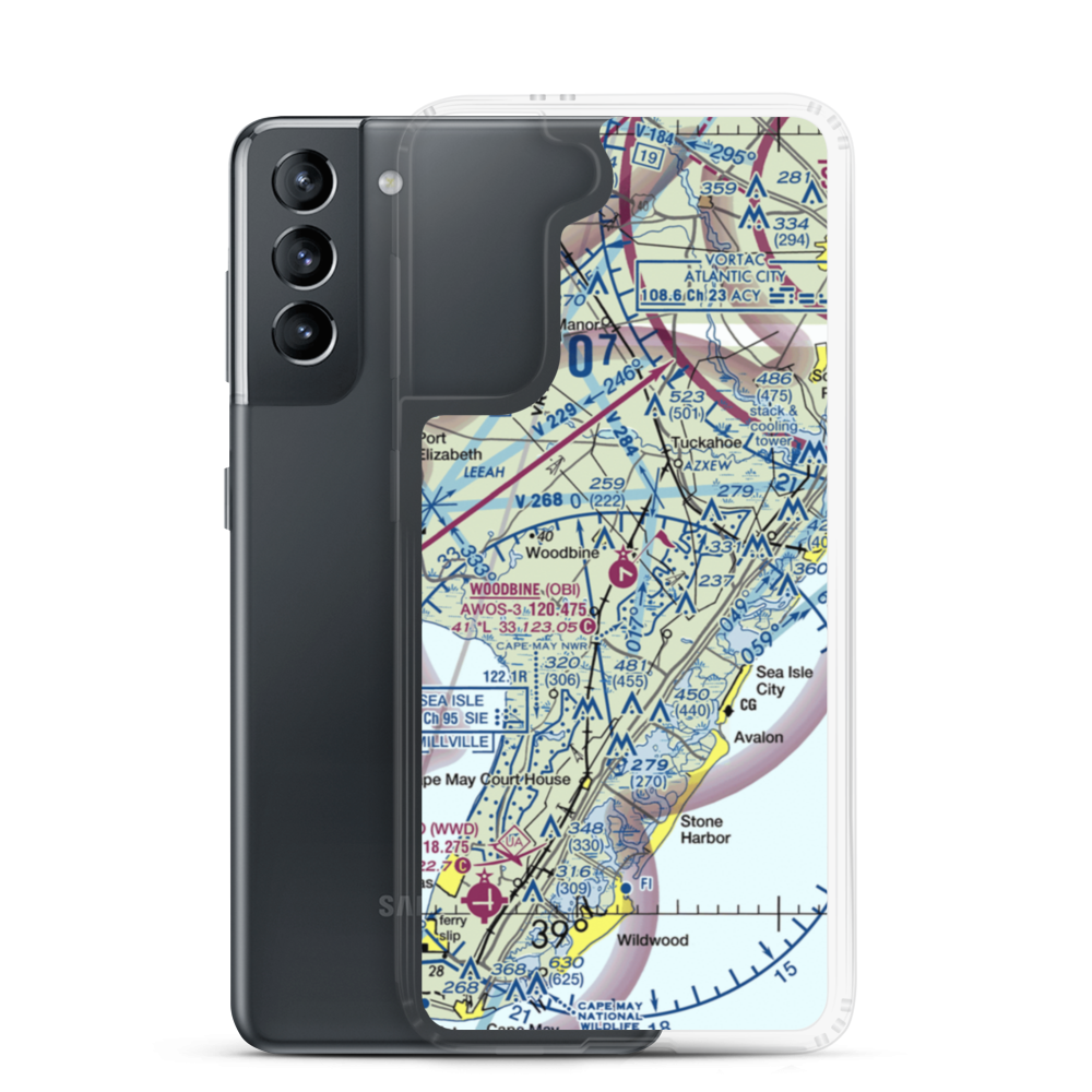Woodbine Municipal Airport (OBI) VFR Sectional Samsung Case Samsung Galaxy S21 model shown