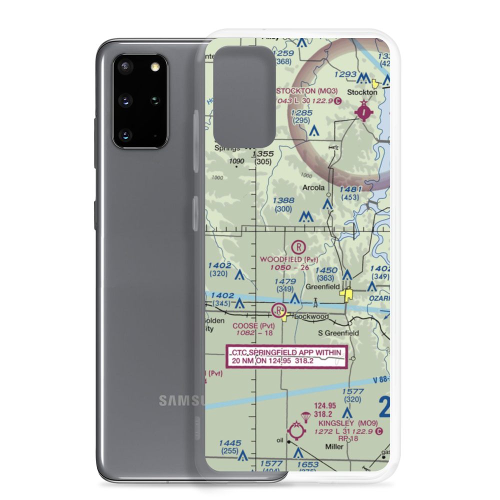 Woodfield Airpark Inc Airport (MU27) VFR Sectional Samsung Case Samsung Galaxy S20 Plus model shown
