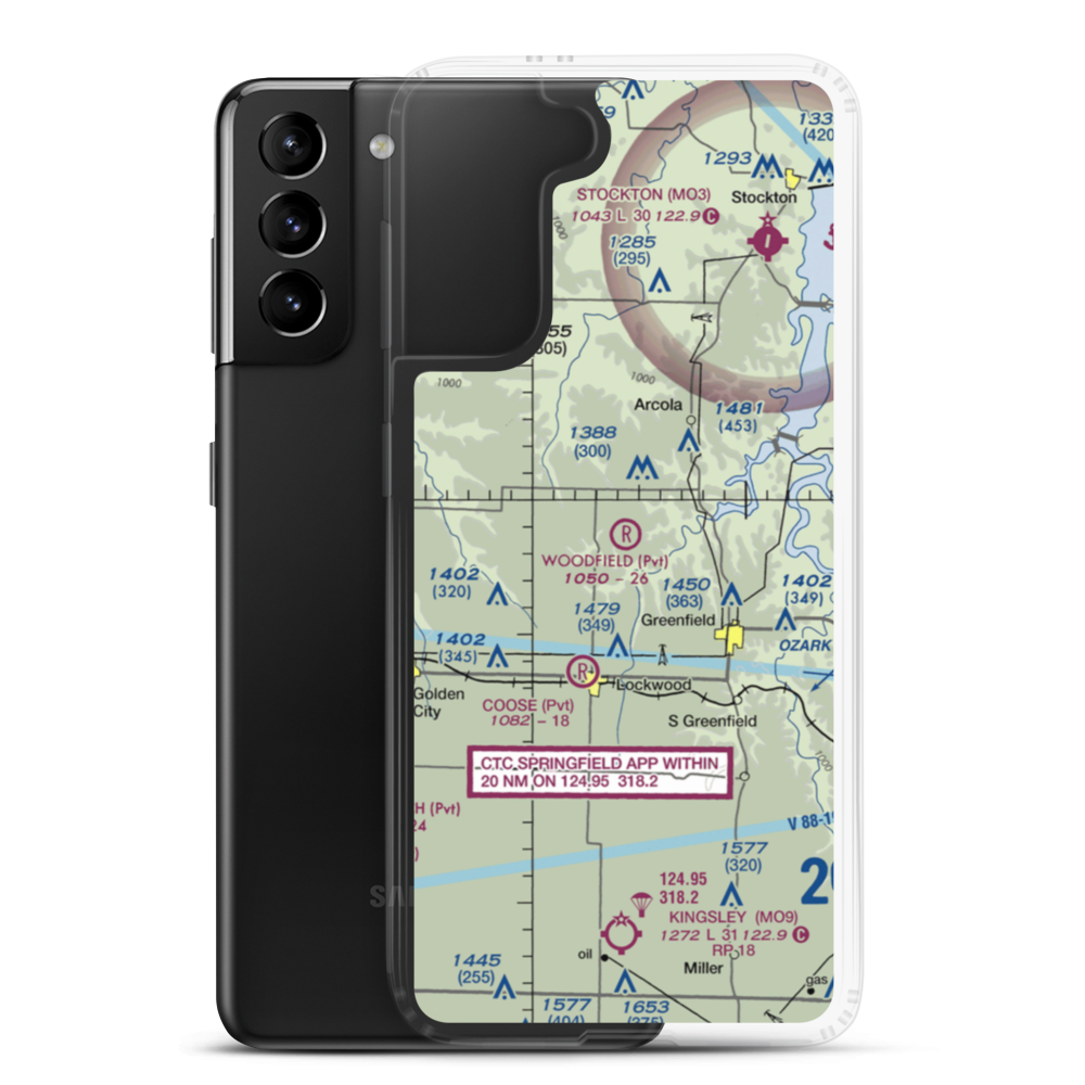 Woodfield Airpark Inc Airport (MU27) VFR Sectional Samsung Case Samsung Galaxy S21 Plus model shown