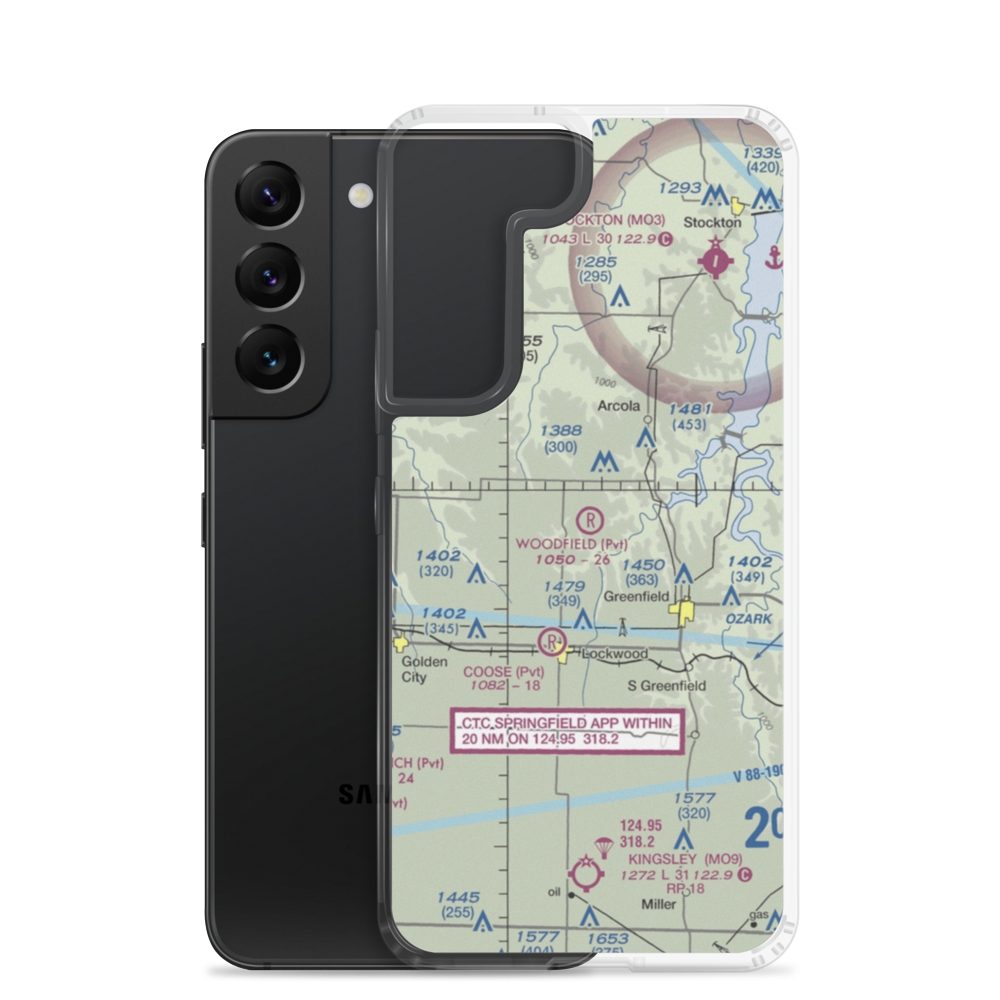 Woodfield Airpark Inc Airport (MU27) VFR Sectional Samsung Case Samsung Galaxy S22 model shown
