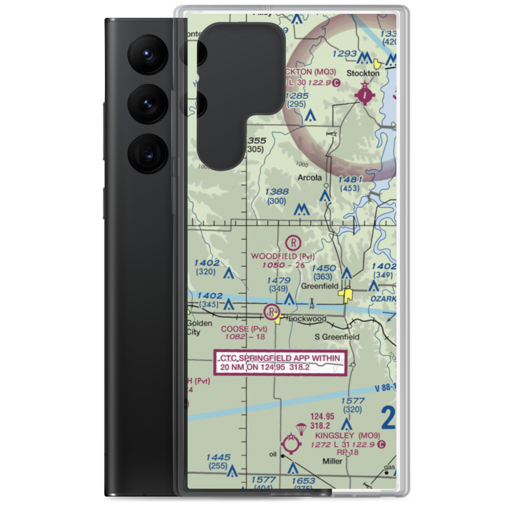 Woodfield Airpark Inc Airport (MU27) VFR Sectional Samsung Case Samsung Galaxy S22 Ultra model shown