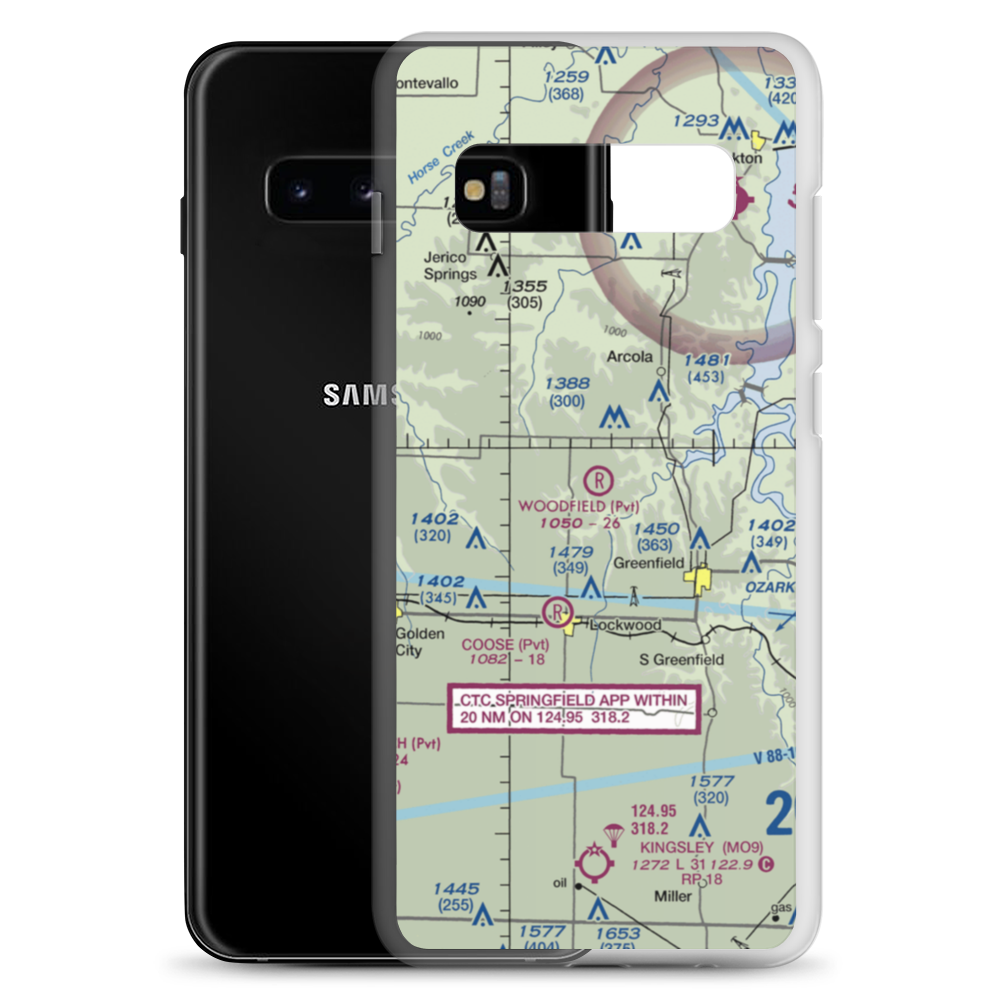 Woodfield Airpark Inc Airport (MU27) VFR Sectional Samsung Case Samsung Galaxy S10+ model shown