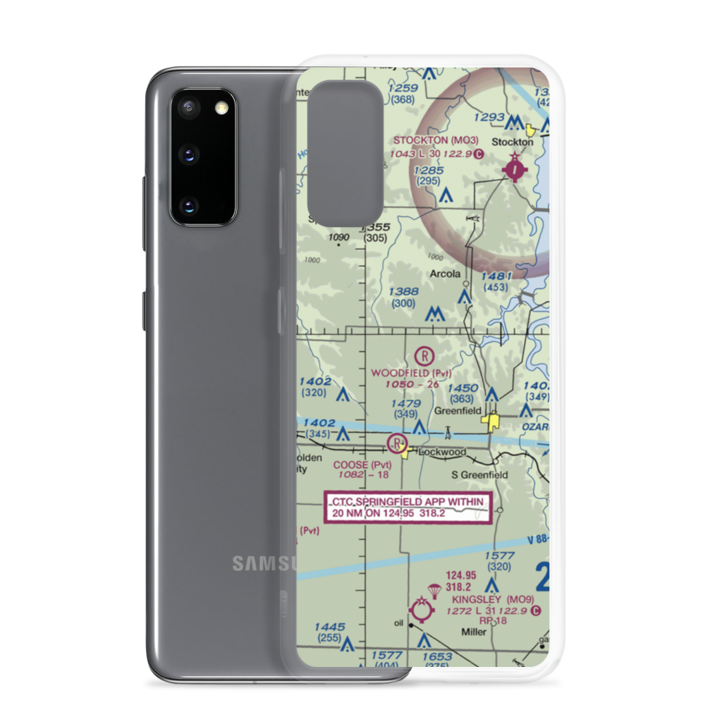 Woodfield Airpark Inc Airport (MU27) VFR Sectional Samsung Case Samsung Galaxy S20 model shown