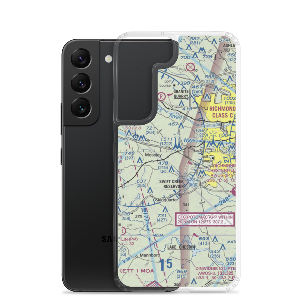 Woodle Airport (VA80) VFR Sectional Samsung Case Samsung Galaxy S22 model shown