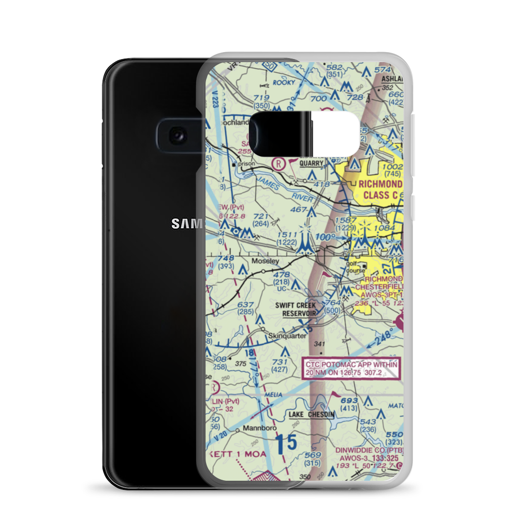 Woodle Airport (VA80) VFR Sectional Samsung Case Samsung Galaxy S10e model shown