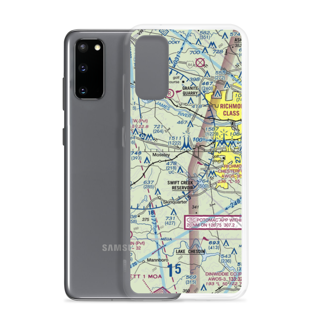 Woodle Airport (VA80) VFR Sectional Samsung Case Samsung Galaxy S20 model shown