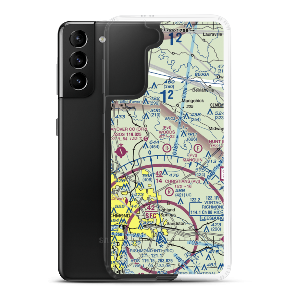 Woods Farm Airstrip (VA50) VFR Sectional Samsung Case Samsung Galaxy S21 Plus model shown
