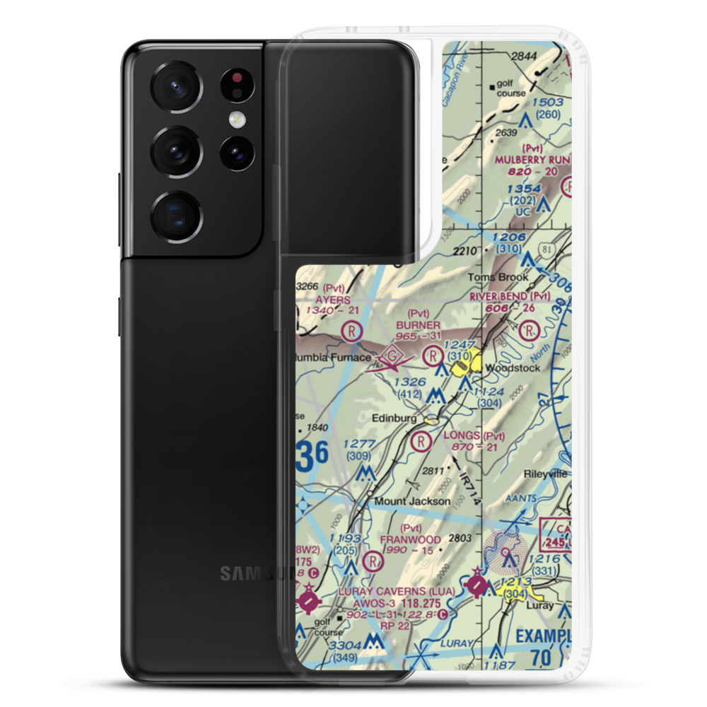Woodstock Airport (VG55) VFR Sectional Samsung Case Samsung Galaxy S21 Ultra model shown