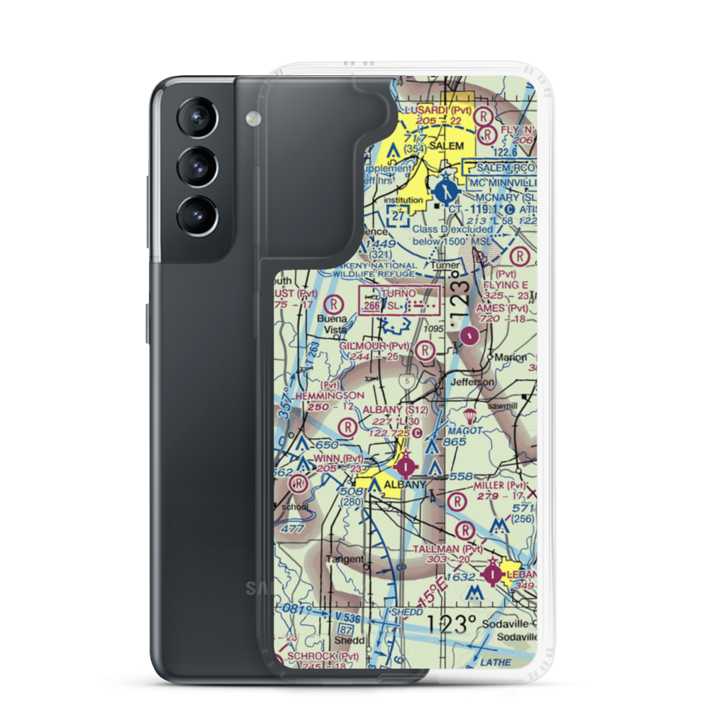 Wooldridge Agstrip Airport (9OR8) VFR Sectional Samsung Case Samsung Galaxy S21 model shown