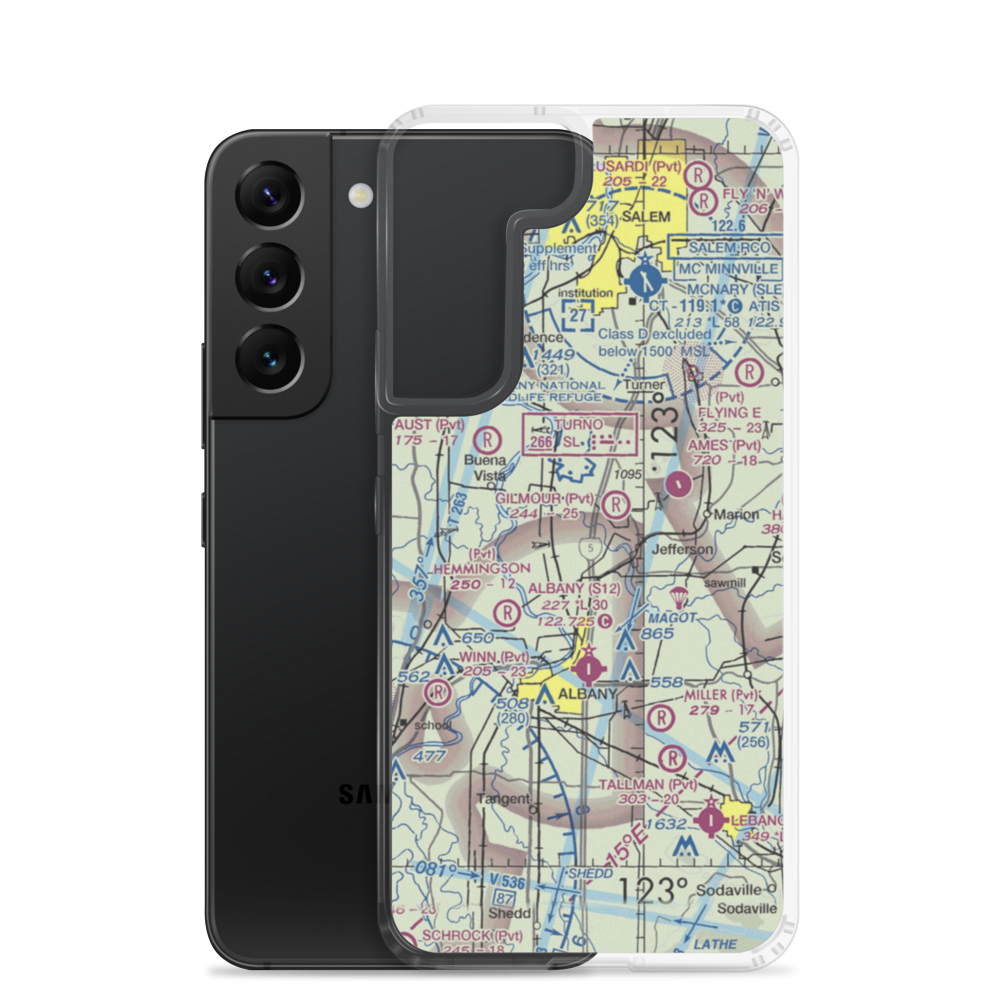 Wooldridge Agstrip Airport (9OR8) VFR Sectional Samsung Case Samsung Galaxy S22 model shown