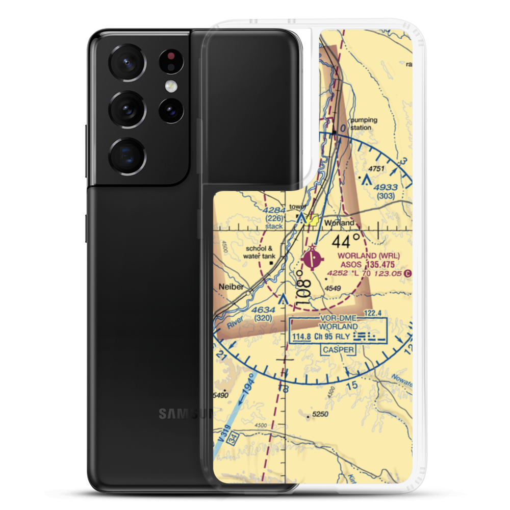 Worland Municipal Airport (WRL) VFR Sectional Samsung Case Samsung Galaxy S21 Ultra model shown