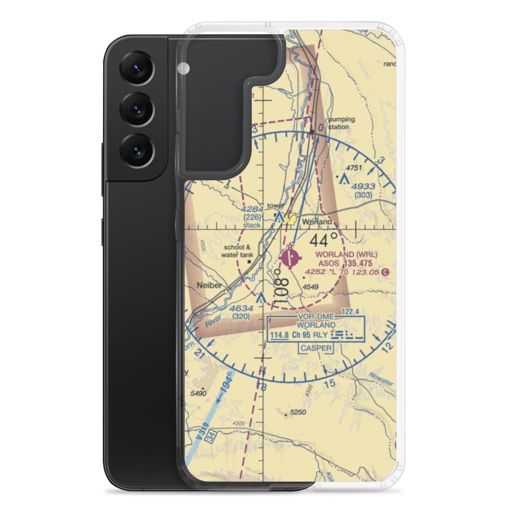 Worland Municipal Airport (WRL) VFR Sectional Samsung Case Samsung Galaxy S22 Plus model shown