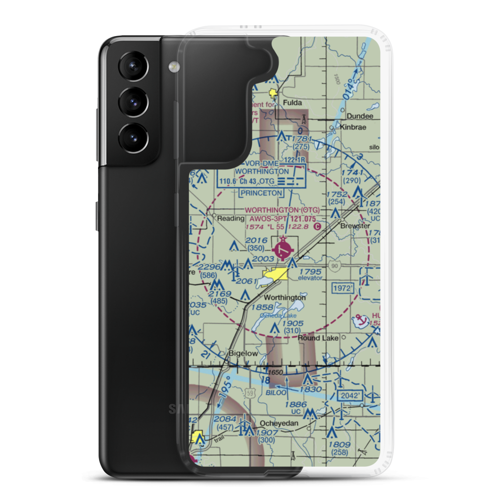 Worthington Municipal Airport (OTG) VFR Sectional Samsung Case Samsung Galaxy S21 Plus model shown