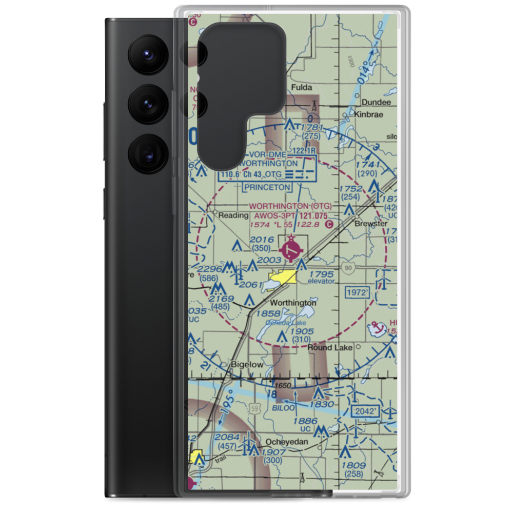 Worthington Municipal Airport (OTG) VFR Sectional Samsung Case Samsung Galaxy S22 Ultra model shown
