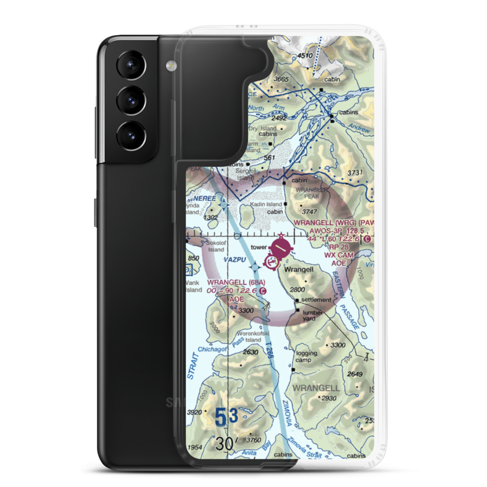 Wrangell Airport (WRG) VFR Sectional Samsung Case Samsung Galaxy S21 Plus model shown