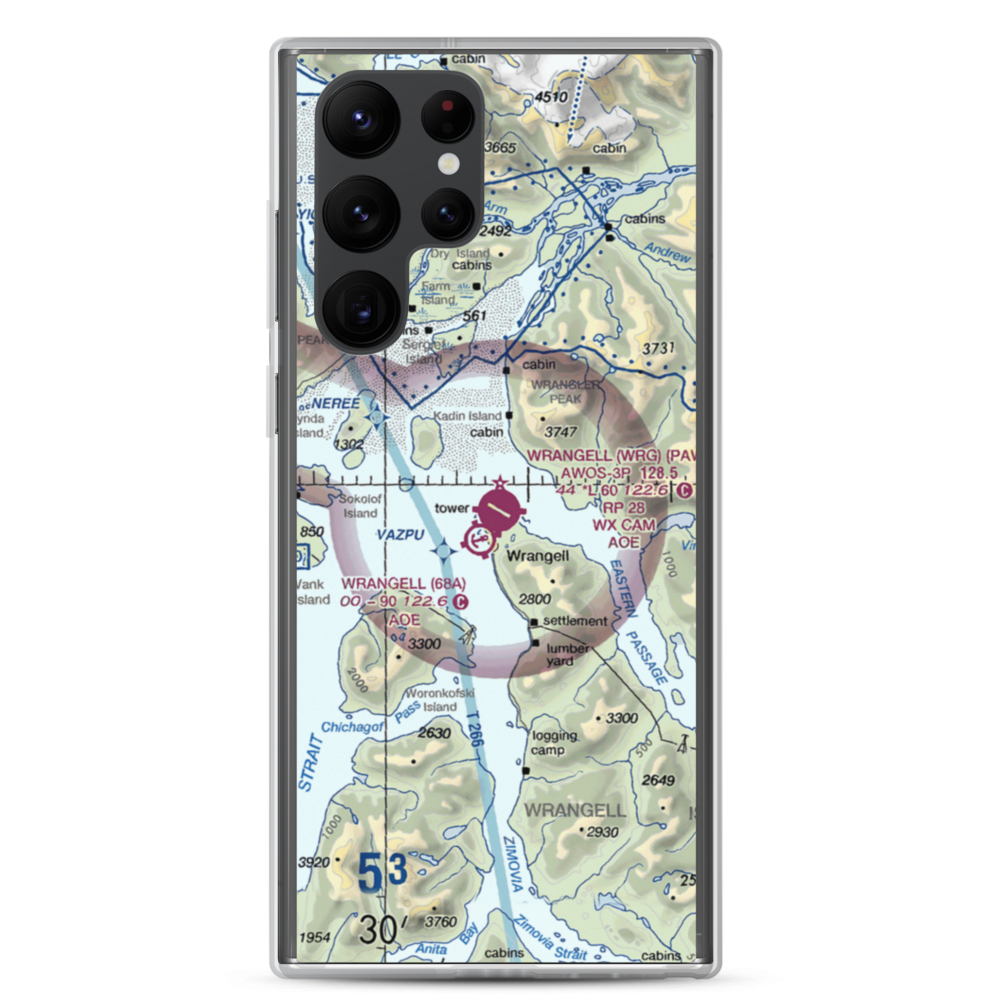 Wrangell Airport (WRG) VFR Sectional Samsung Case Samsung Galaxy S22 Ultra model shown