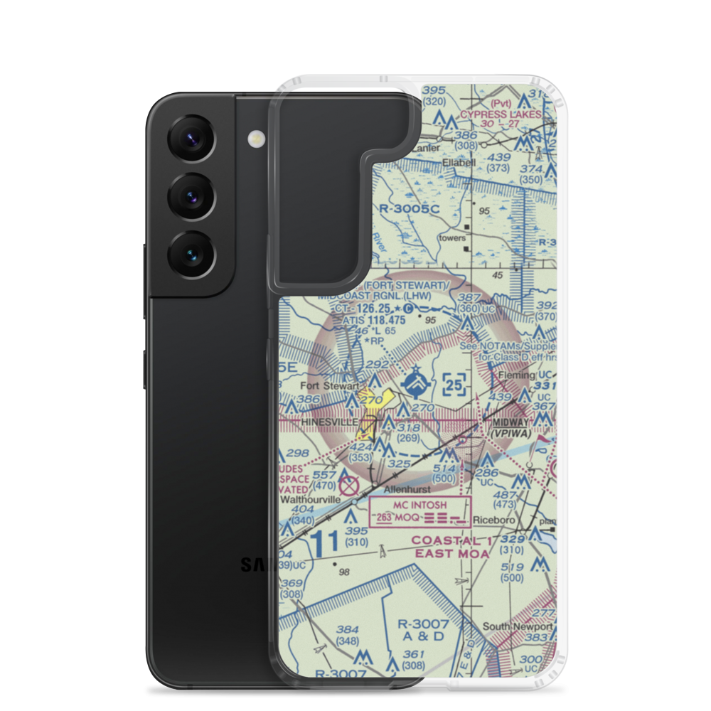 Wright AAF (Fort Stewart)/Midcoast Regional Airport (LHW) VFR Sectional Samsung Case Samsung Galaxy S22 model shown