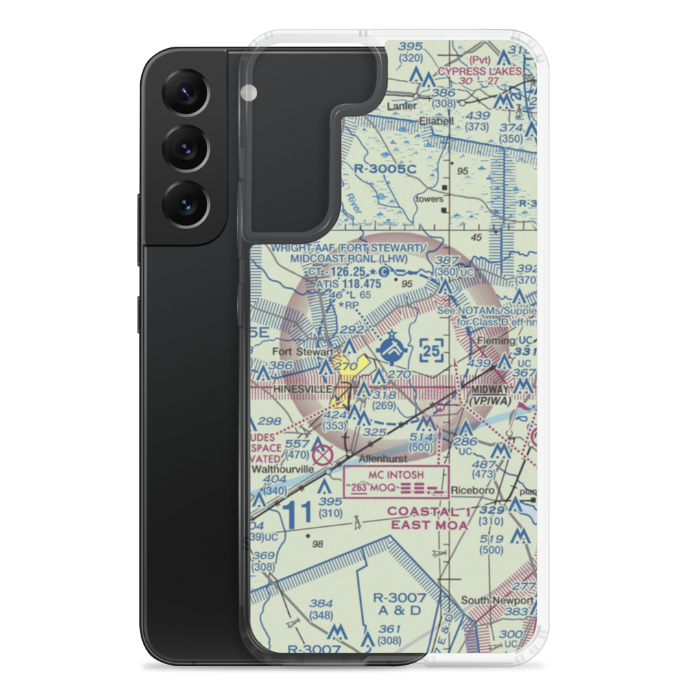 Wright AAF (Fort Stewart)/Midcoast Regional Airport (LHW) VFR Sectional Samsung Case Samsung Galaxy S22 Plus model shown