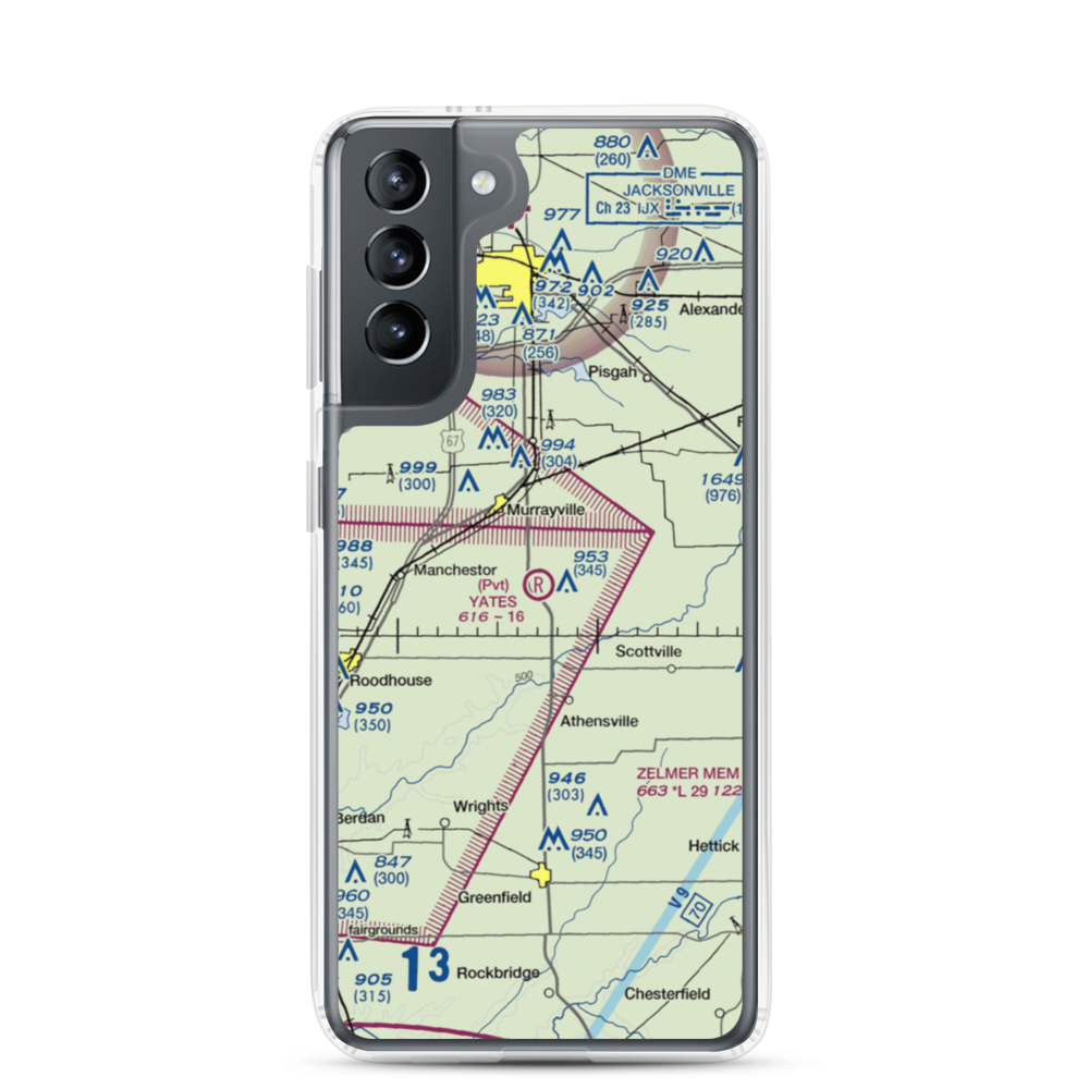 Yates RLA Airport (IL29) VFR Sectional Samsung Case Samsung Galaxy S21 model shown