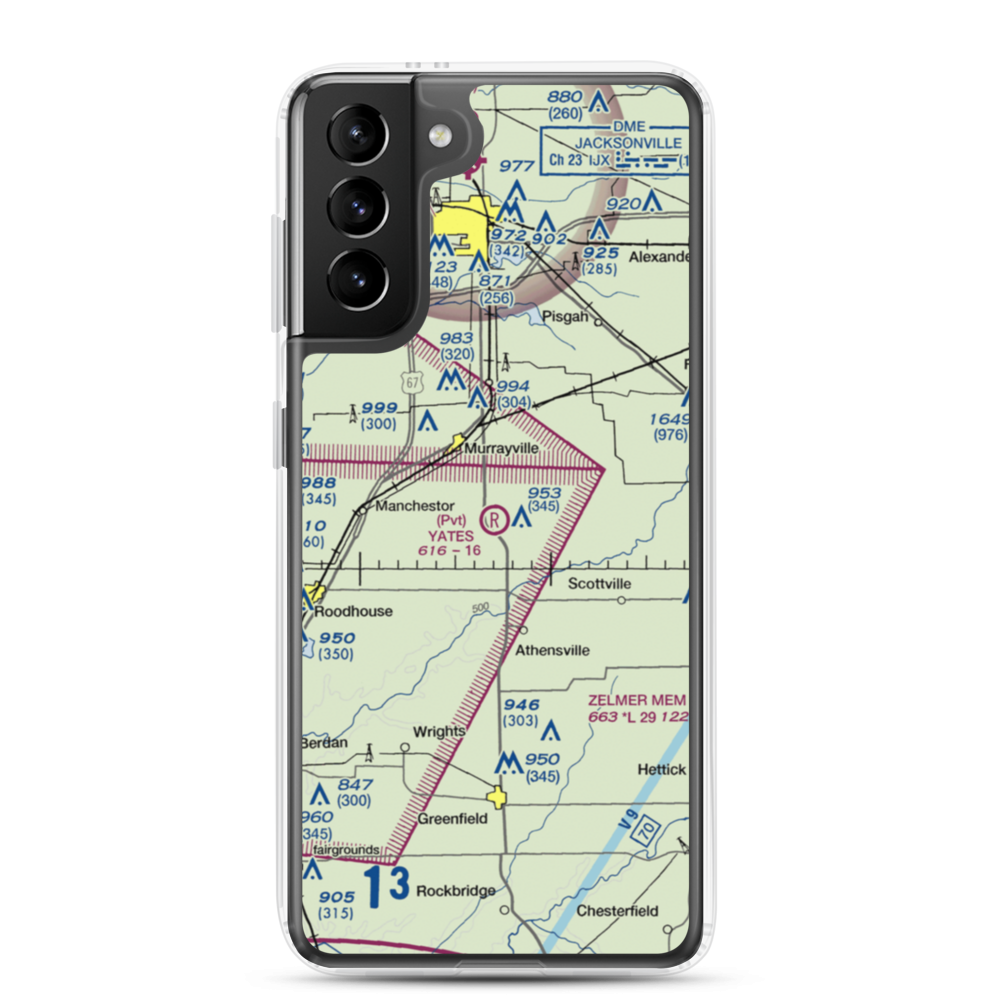 Yates RLA Airport (IL29) VFR Sectional Samsung Case Samsung Galaxy S21 Plus model shown