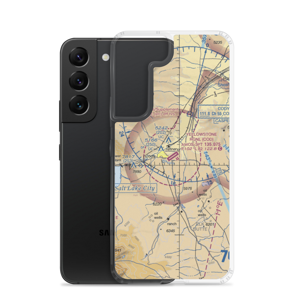 Yellowstone Regional Airport (COD) VFR Sectional Samsung Case Samsung Galaxy S22 model shown