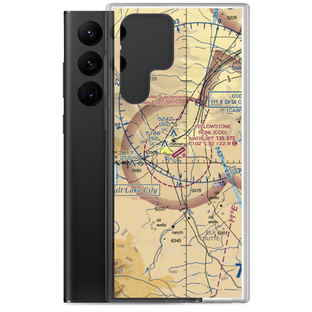 Yellowstone Regional Airport (COD) VFR Sectional Samsung Case Samsung Galaxy S22 Ultra model shown
