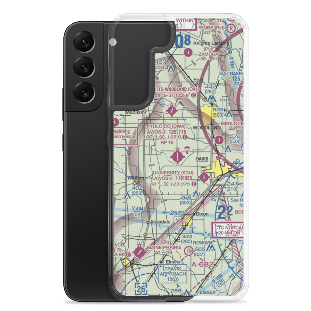 Yolo County Davis Woodland Winters Airport (DWA) VFR Sectional Samsung Case Samsung Galaxy S22 Plus model shown