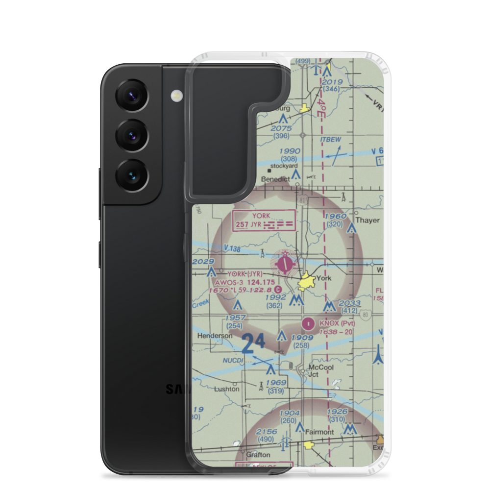 York Municipal Airport (JYR) VFR Sectional Samsung Case Samsung Galaxy S22 model shown