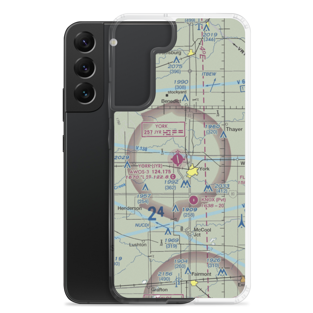 York Municipal Airport (JYR) VFR Sectional Samsung Case Samsung Galaxy S22 Plus model shown