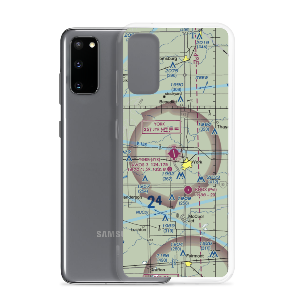 York Municipal Airport (JYR) VFR Sectional Samsung Case Samsung Galaxy S20 model shown