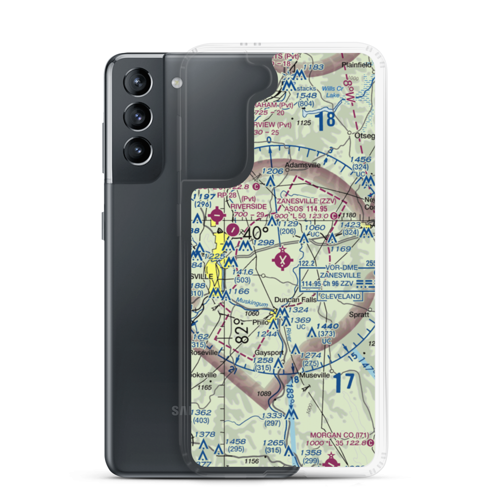Zanesville Municipal Airport (ZZV) VFR Sectional Samsung Case Samsung Galaxy S21 model shown