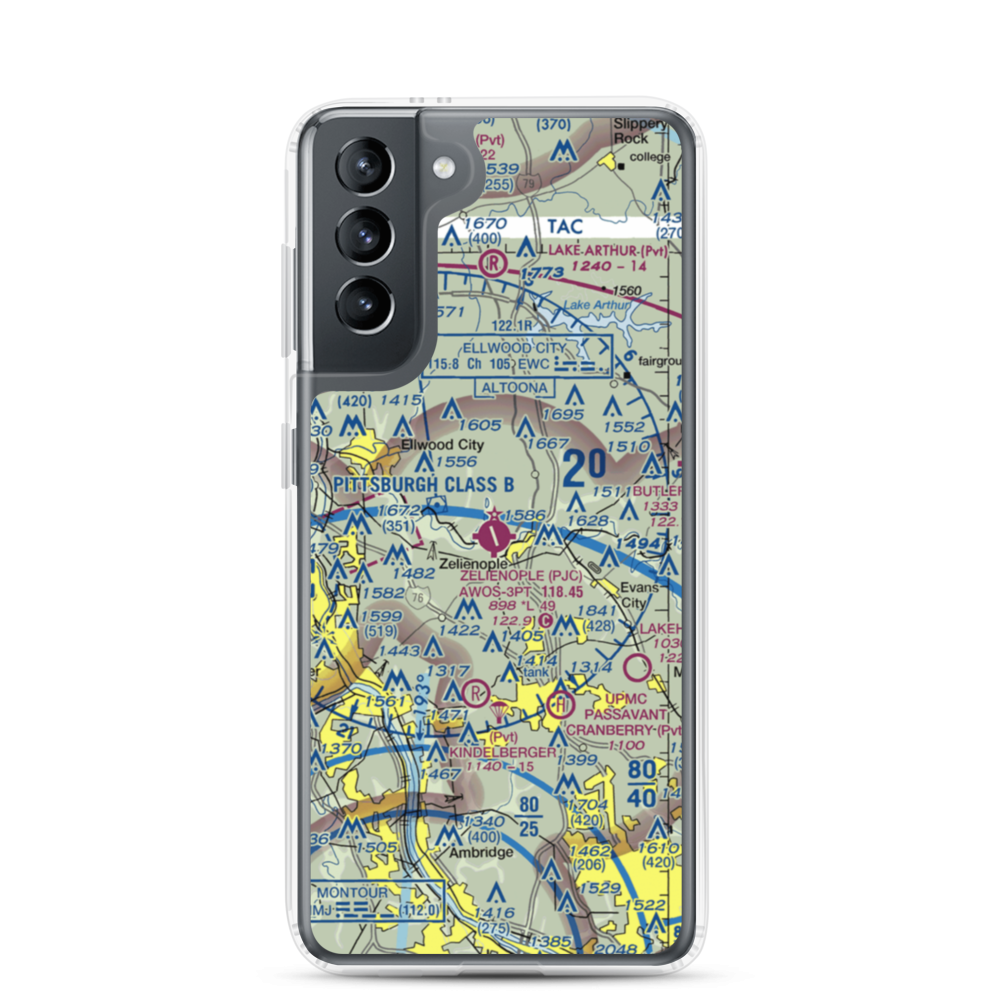 Zelienople Municipal Airport (PJC) VFR Sectional Samsung Case Samsung Galaxy S21 model shown