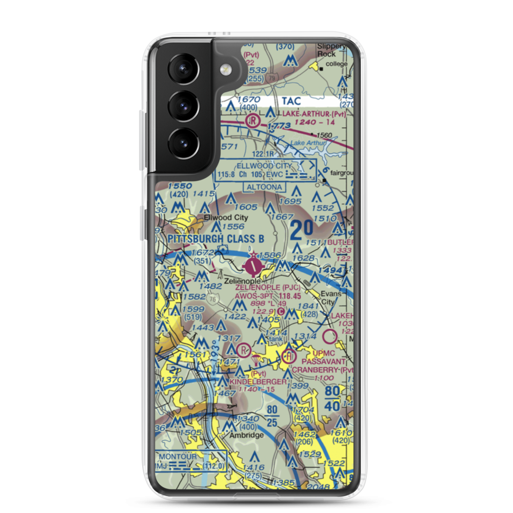 Zelienople Municipal Airport (PJC) VFR Sectional Samsung Case Samsung Galaxy S21 Plus model shown