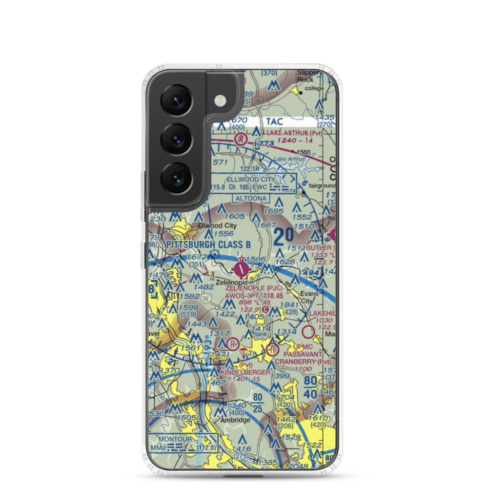 Zelienople Municipal Airport (PJC) VFR Sectional Samsung Case Samsung Galaxy S22 model shown