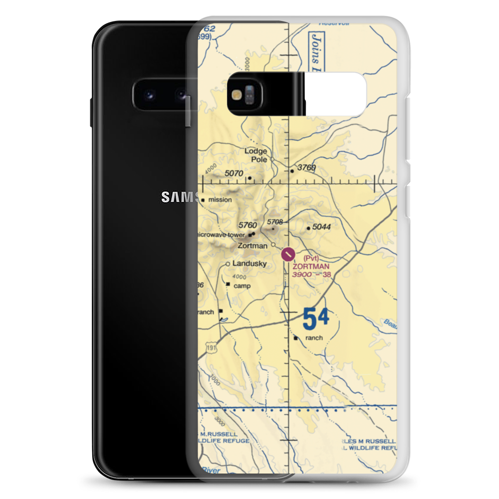 Zortman Airport (MT08) VFR Sectional Samsung Case Samsung Galaxy S10+ model shown