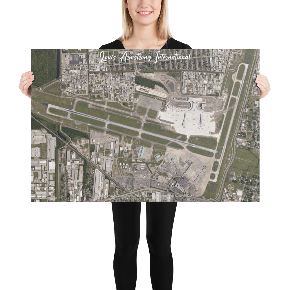 Louis Armstrong New Orleans International Airport (KMSY) Satellite Image Poster 