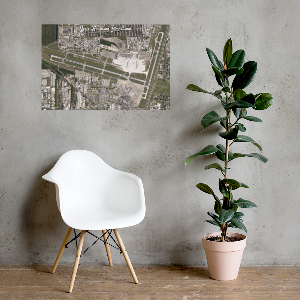 Louis Armstrong New Orleans International Airport (KMSY) Satellite Image Poster 