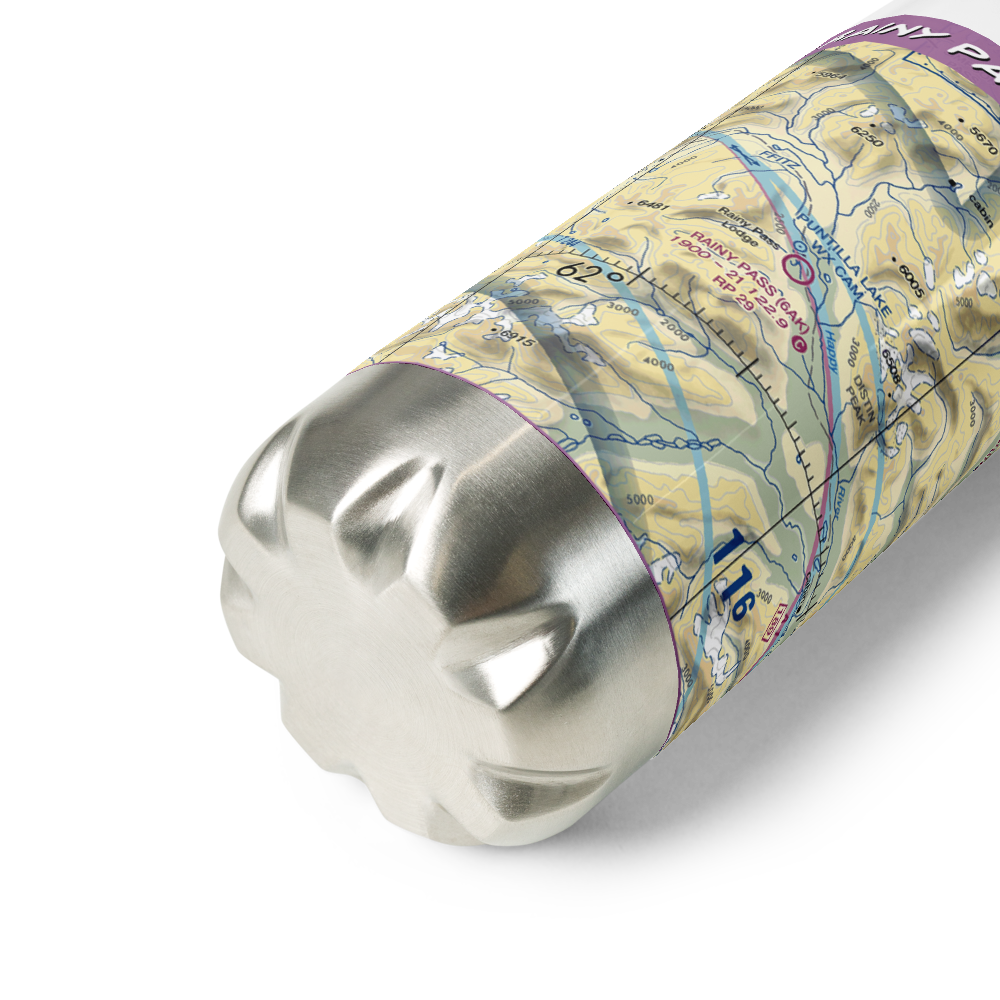 Rainy Pass Lodge Airport (6AK) VFR Sectional Water Bottle 